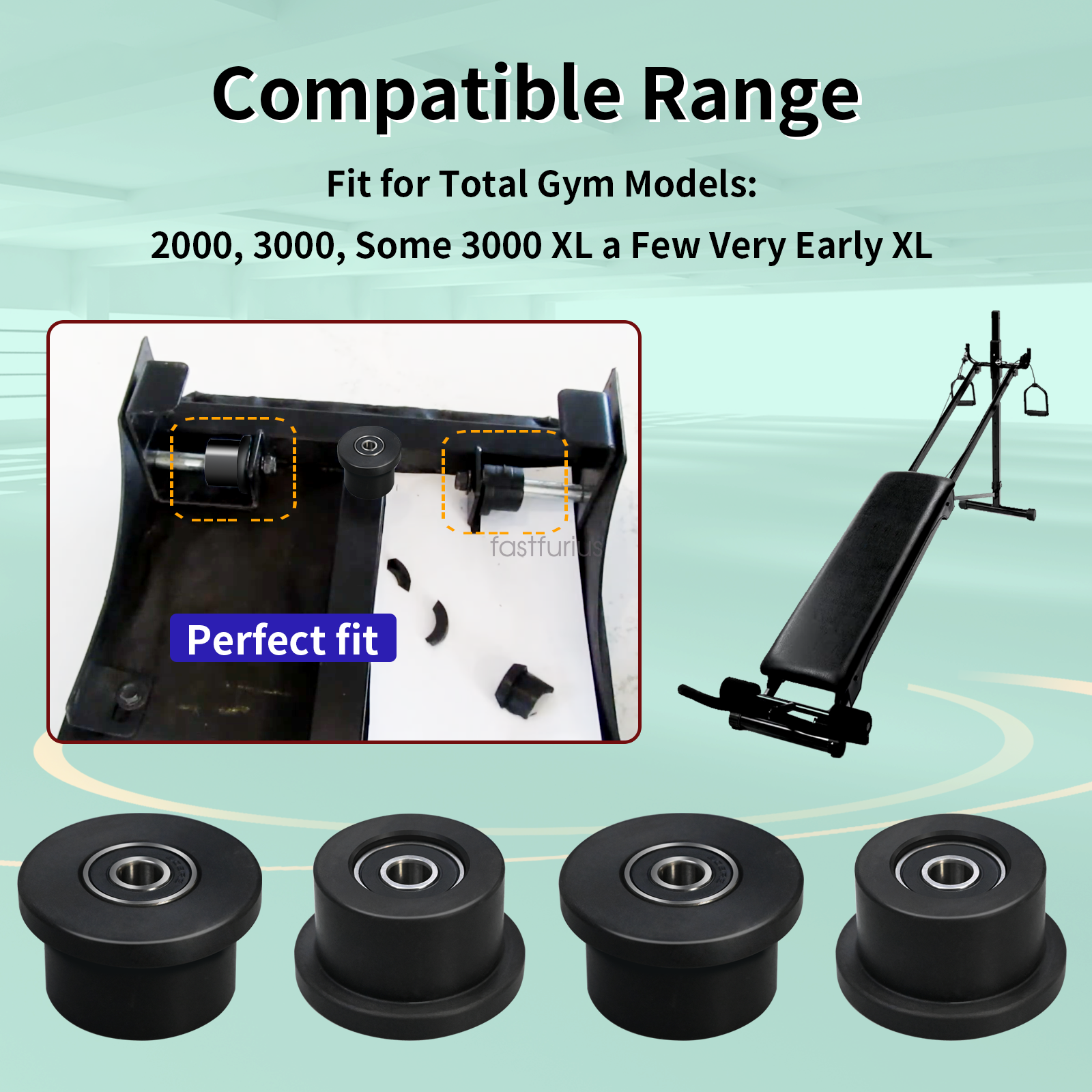 Set of 4 Wheels/rollers for Total gym models Ultima Ultra XLi 1000 1700 1800