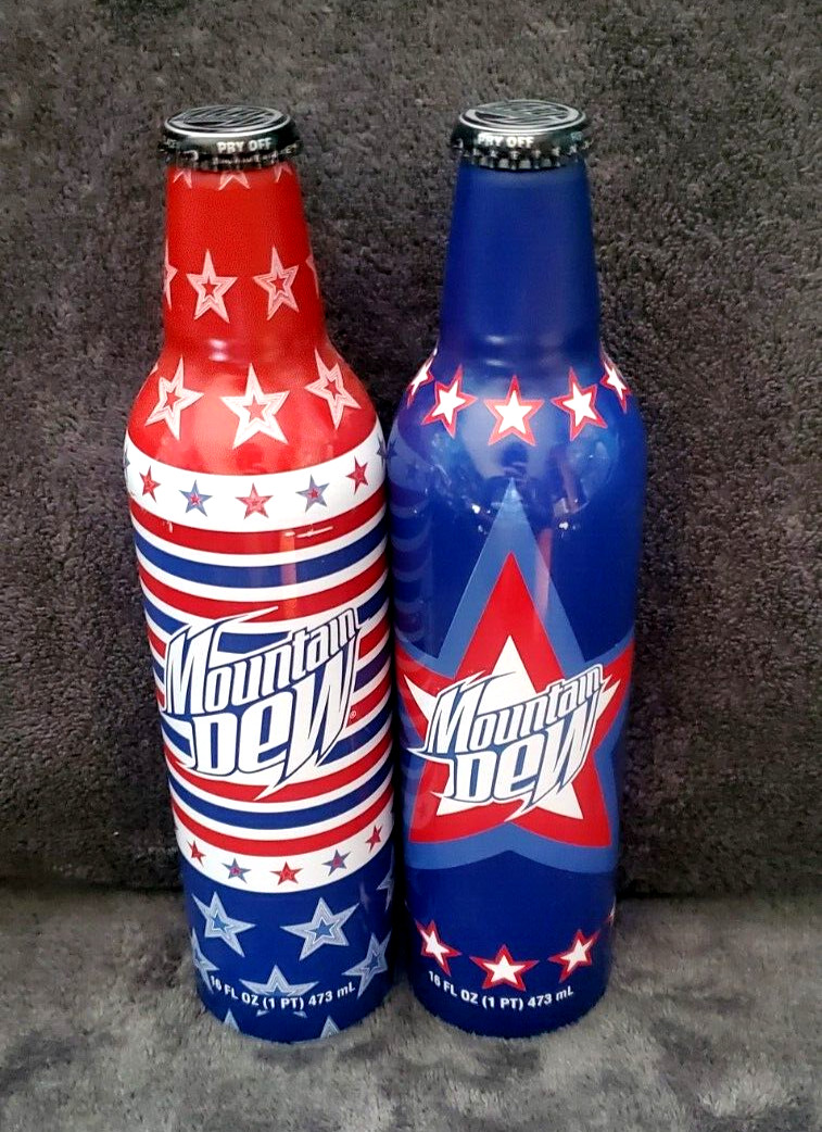 2 Mountain Dew America Label Art Aluminum Bottles New and Unopened