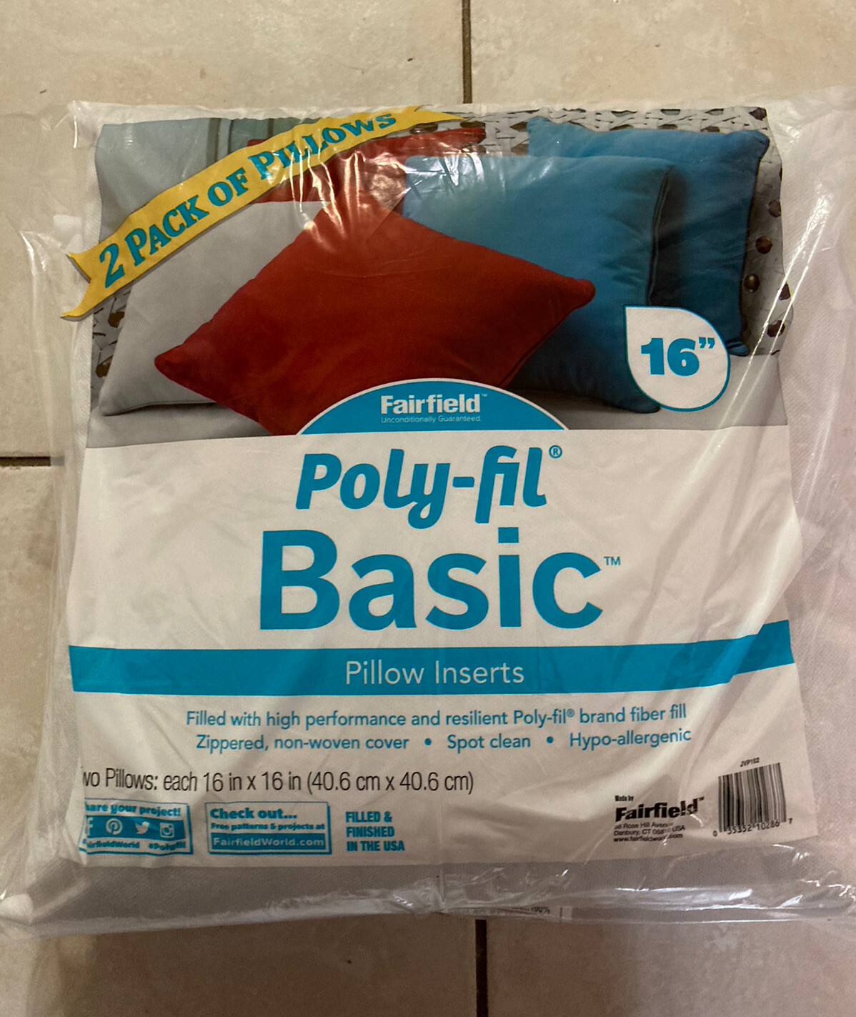 Fairfield 16" x 16" Polyester, Cotton Decorative Pillow Insert, PACK OF 2