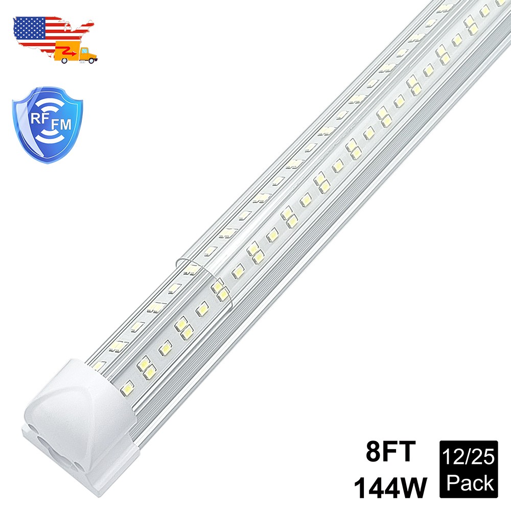 12 or 25 Pack 8 FT LED Shop Lights 144W T8 Integrated 8Ft Led Tube Light 6500K