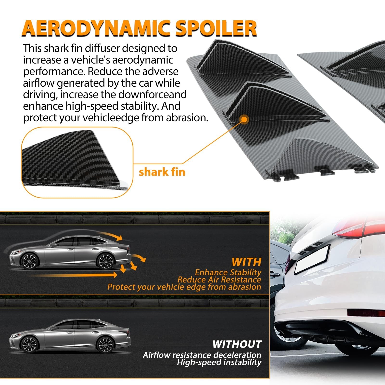 Universal Rear Diffuser Shark Fin 31inch ABS Car Rear Bumper Diffusers 5 Fins...