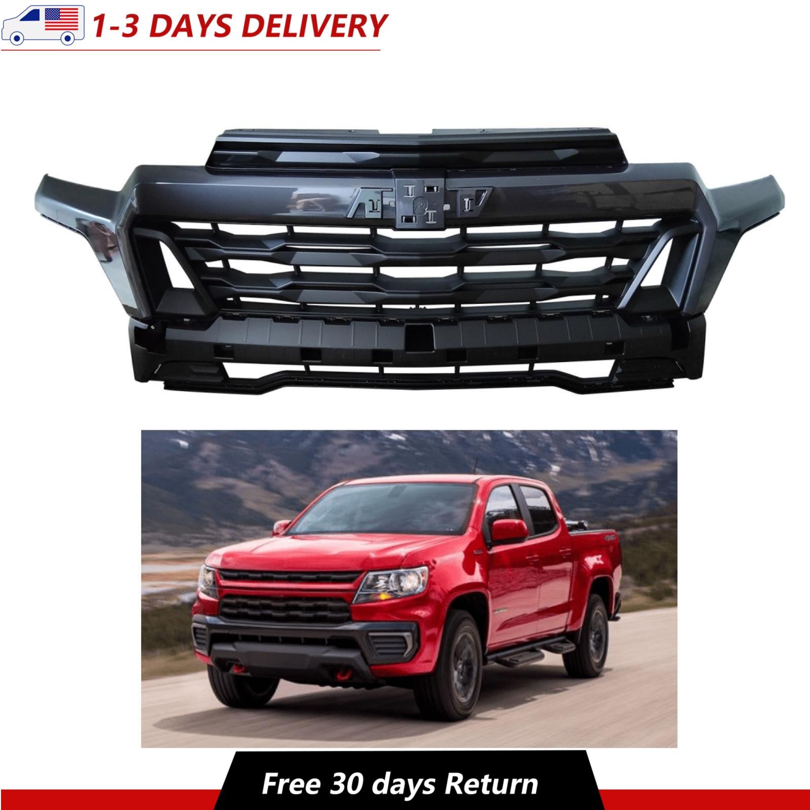 For 2023-2025 Chevrolet Colorado 87844551 Front Upper Grille Grill Gloss Black