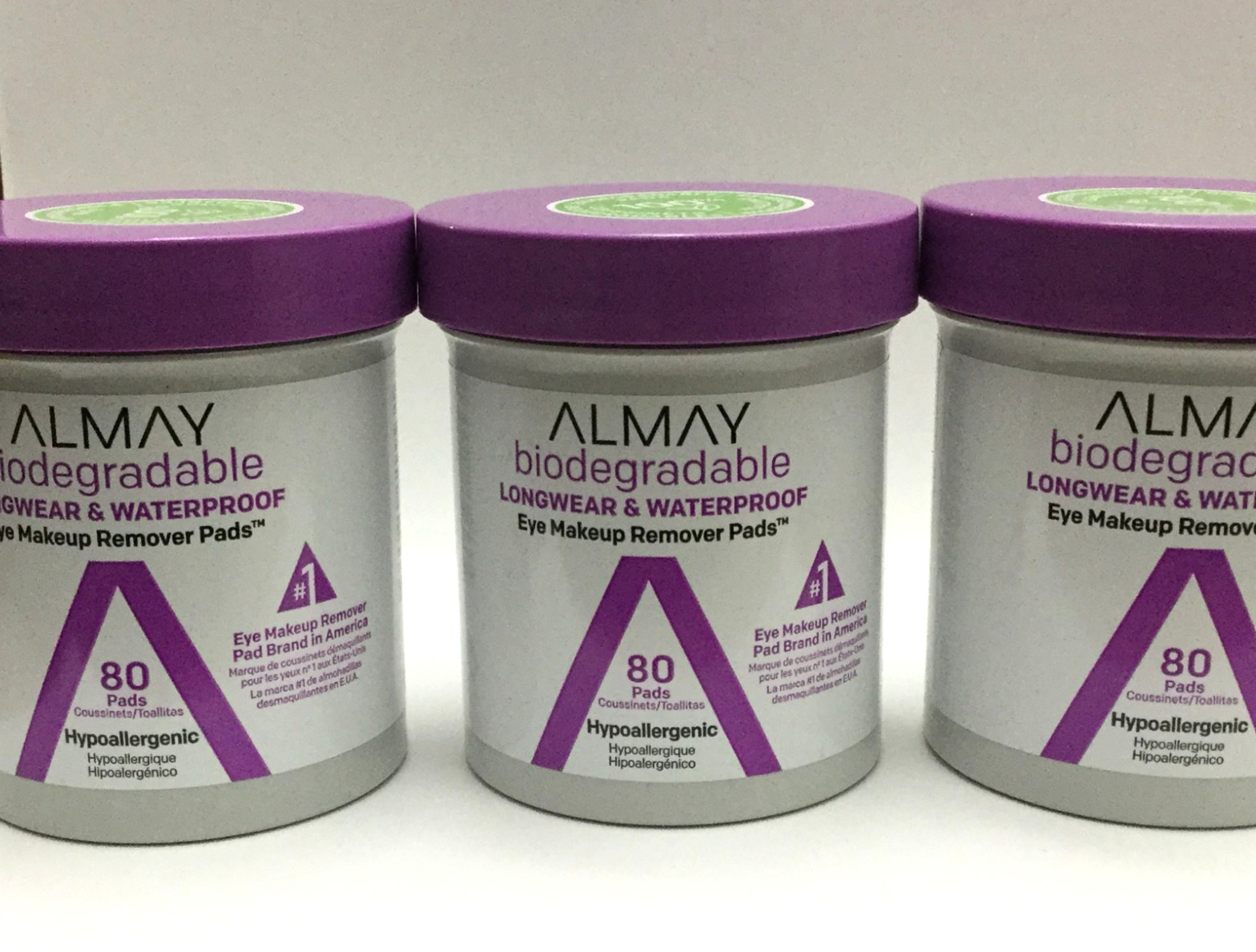 LOT OF 3 Almay Biodegradable Makeup Remover Pads,Longwear & Waterproof 80ct NEW