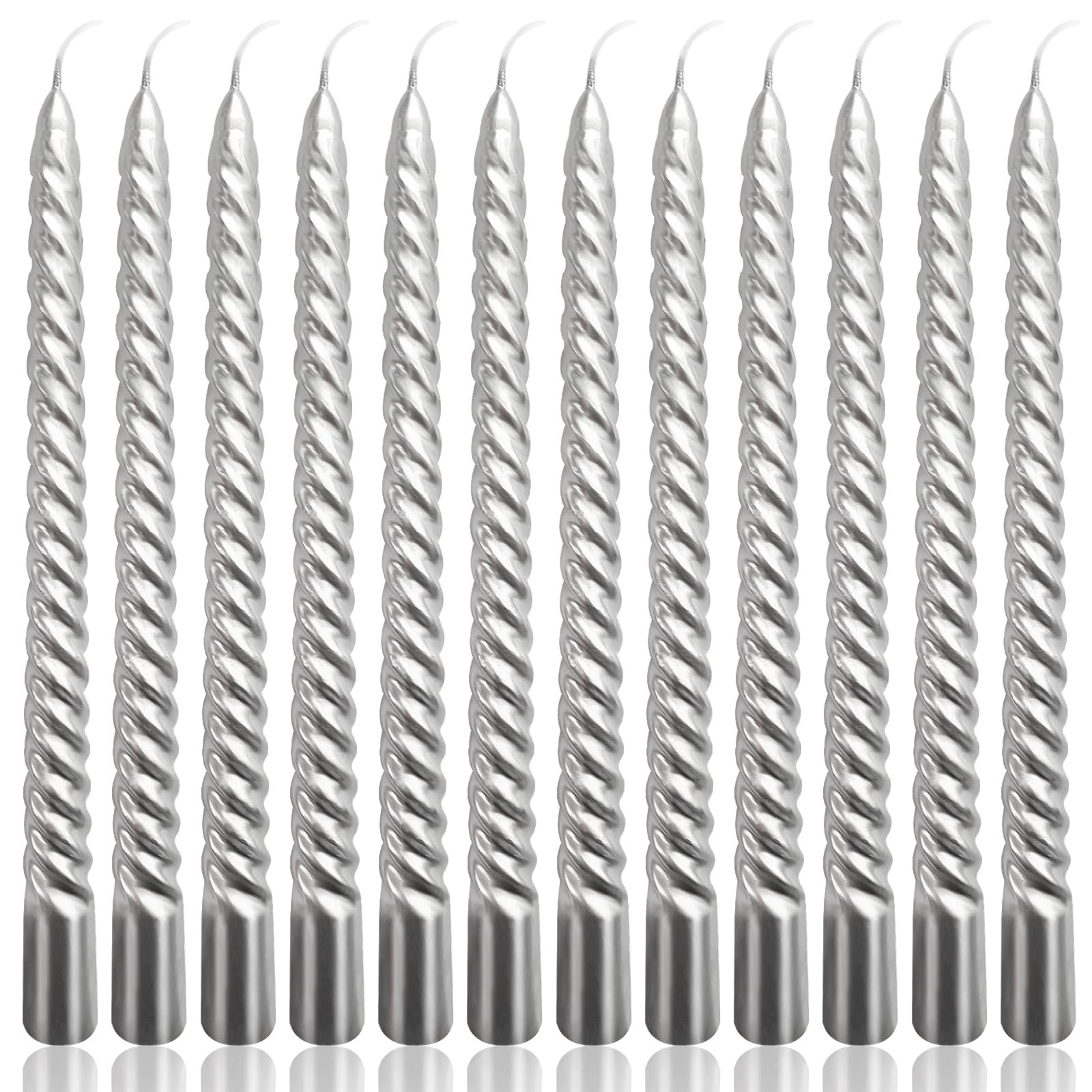 10 Inch Silver Spiral Taper Candles Set for Holiday Decor, 10 inches,