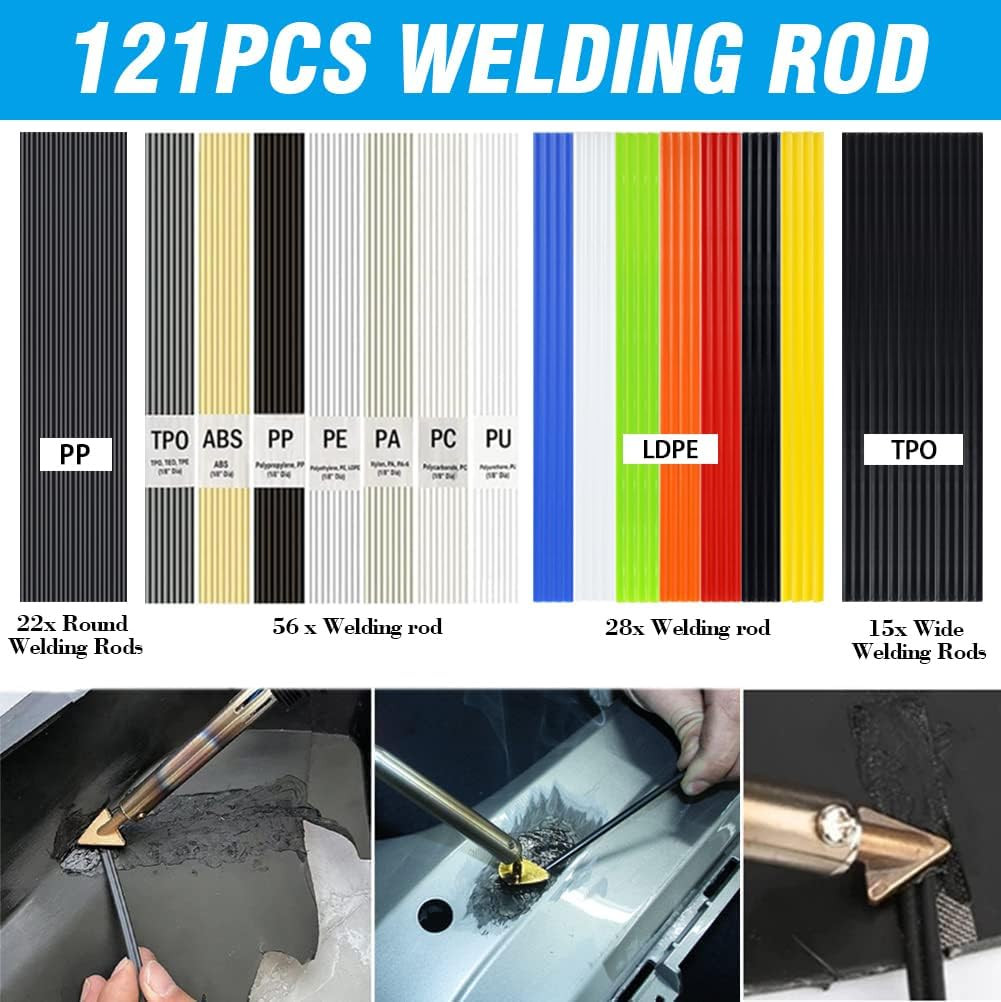 100W Plastic Welding Kit 2 in 1 with 121Pcs Rods | Professional Surface Repair T