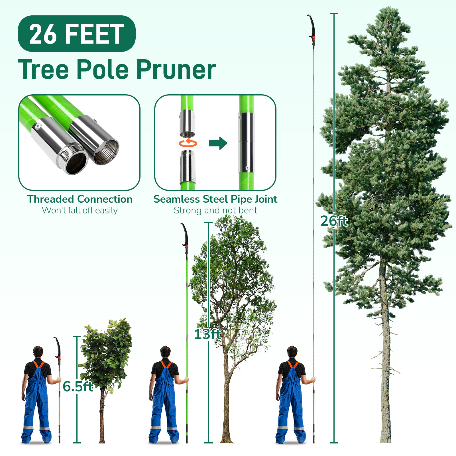 26FT Tree Pruner Pole Saw Blade Branch Limb Pruning Trimmer Cutter Extendable