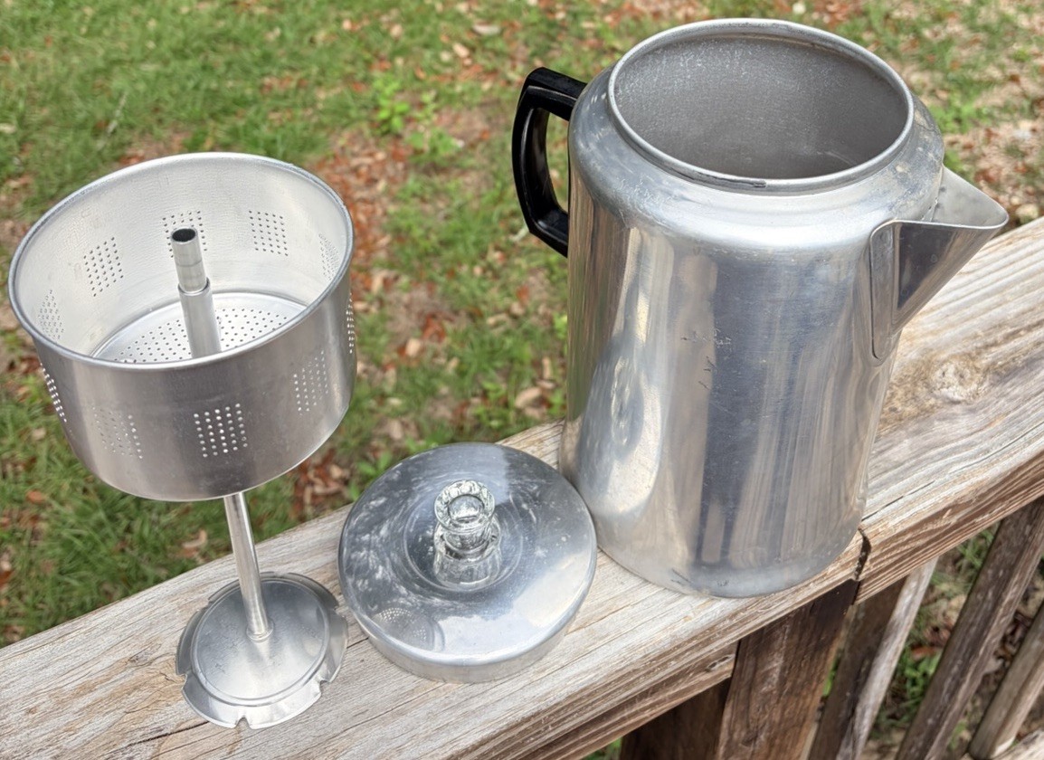 Vtg Century Aluminum Ware Percolator Coffee Pot 20 C USA Missing Grounds Lid GUC