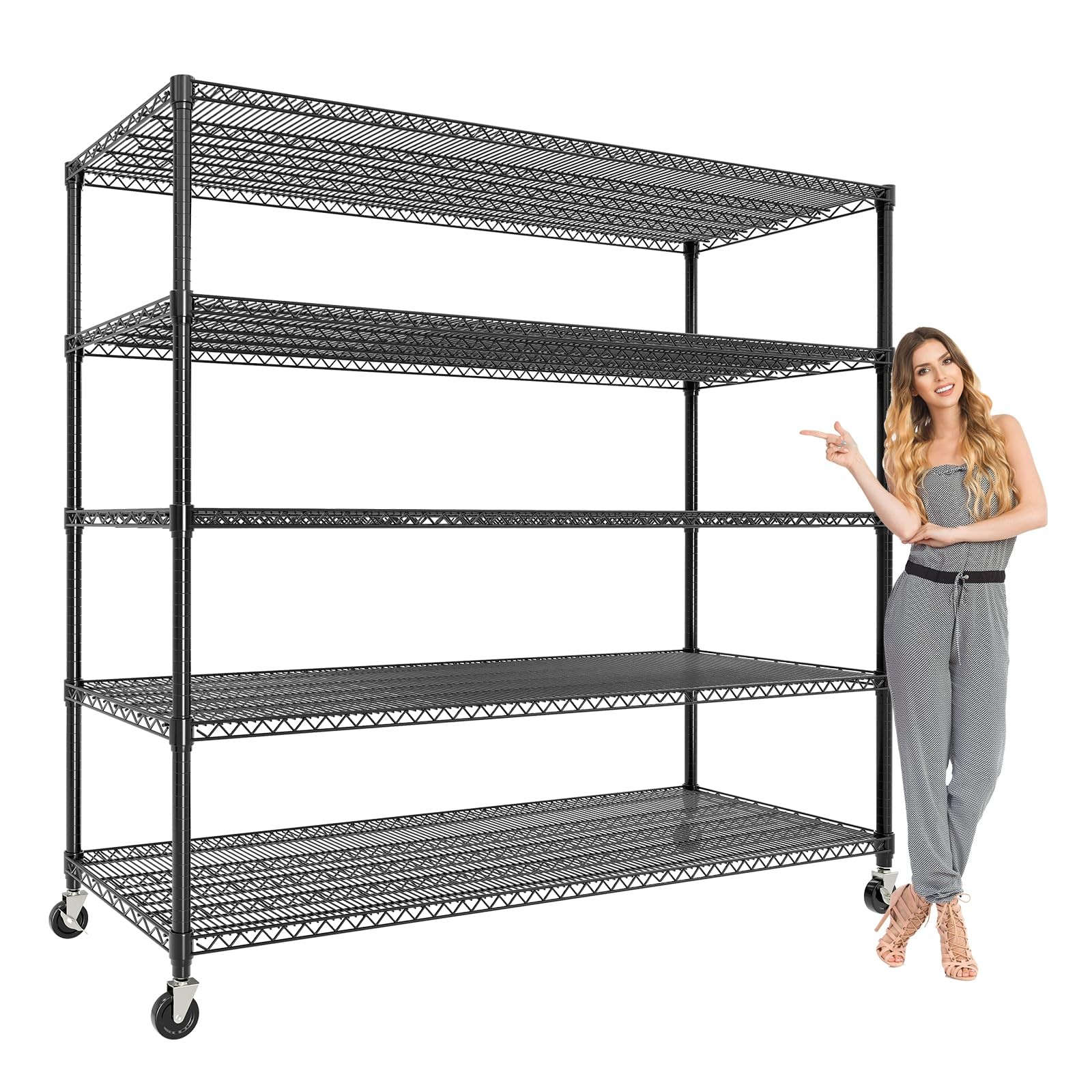 4/5-Tier Metal Storage Shelving Unit Heavy Duty Garage Shelves Wire Rack ,Wheels