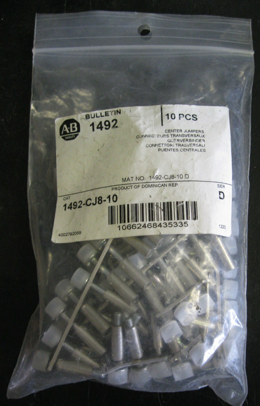 Allen-Bradley 1492-CJ8-10 Center Jumpers LOT OF 5 Series D