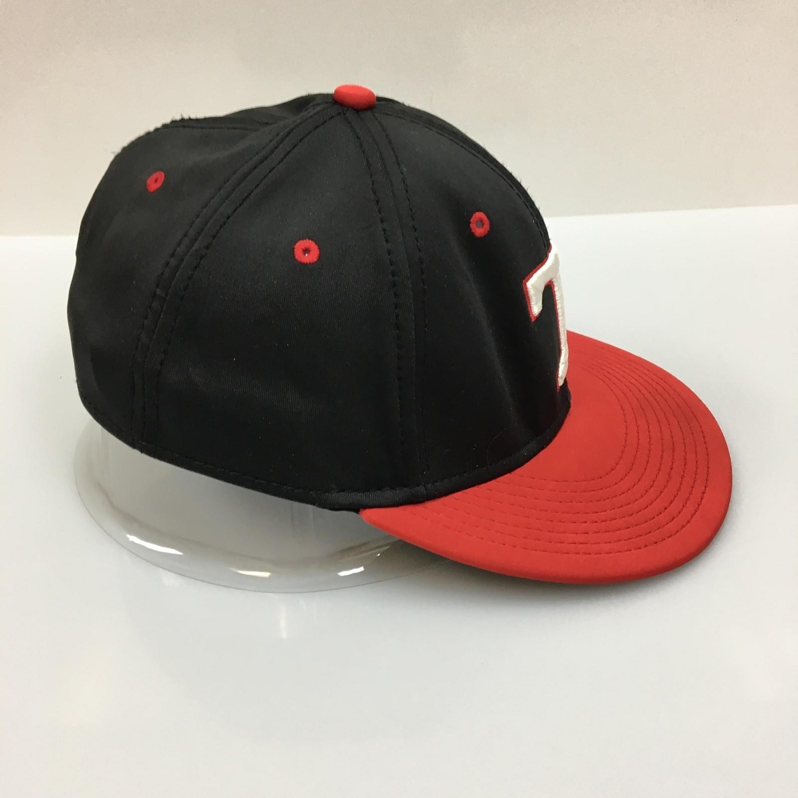 Tracy Trojans Hat Cap Fitted Mens Medium Black Red MILB Baseball Flex Game Pro