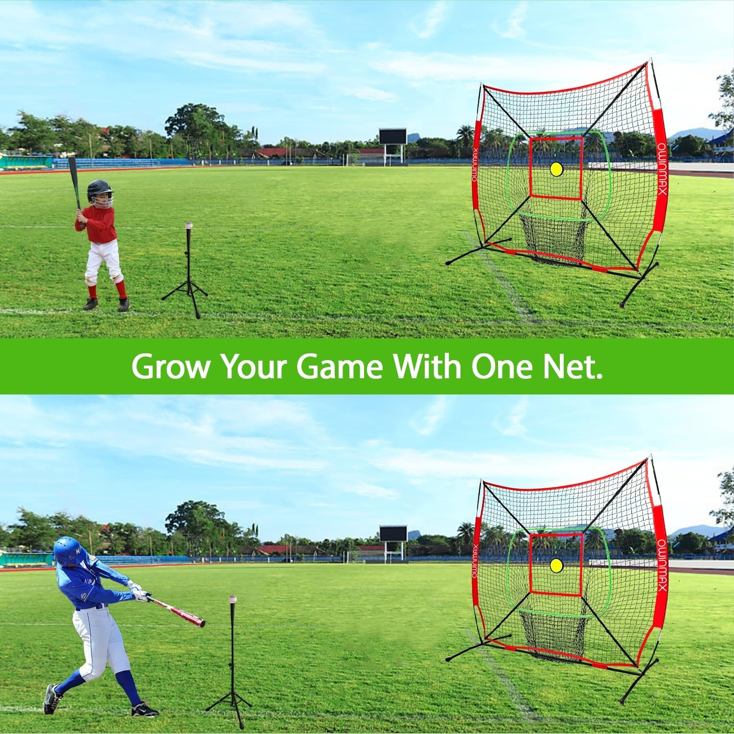6x6FT Baseball Net, Baseball & Softball Training net with Batting Tee, Strike...