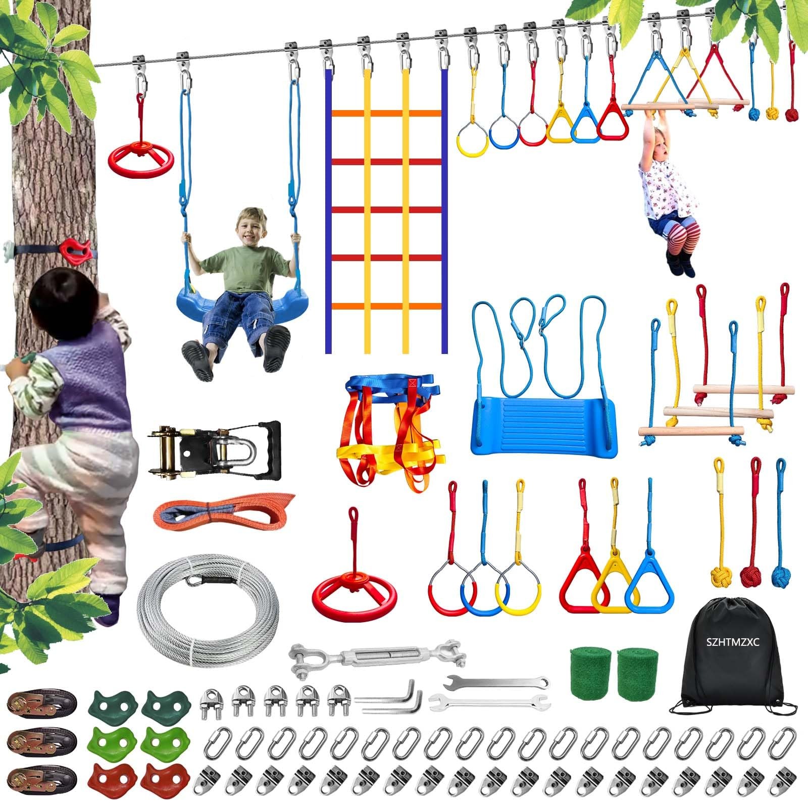 Kids Ninja Climbing Cargo Net: Backyard Obstacle Course, Swing Set, & More
