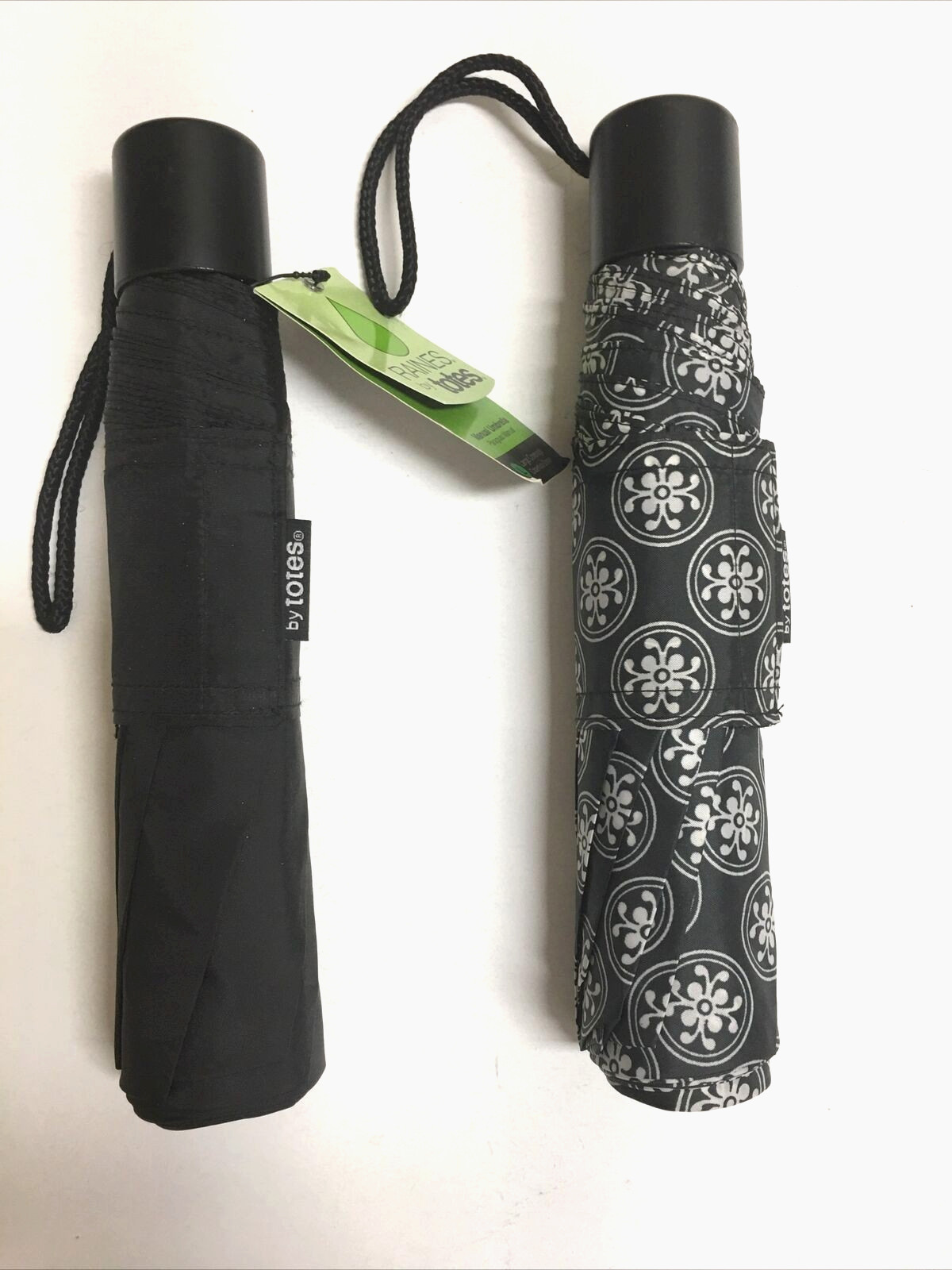 2 pk Raines Totes Manual Umbrella Large L Coverage Compact Isotoner Black White