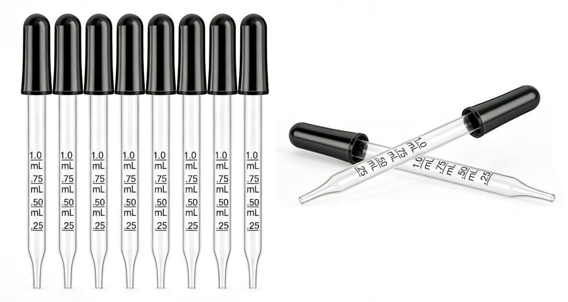 10 Pack, Pipettes Dropper with Black Rubber Head, Straight-Tip Calibrated (1 ml)