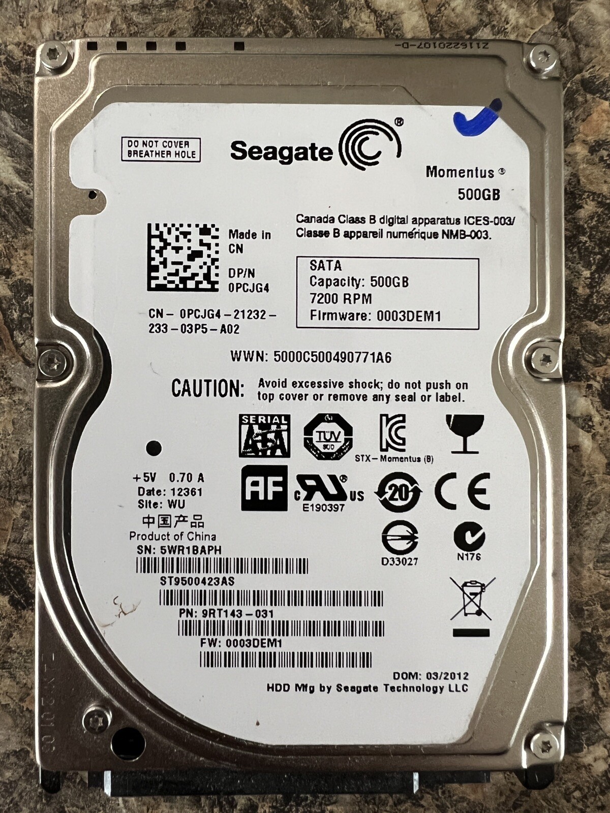 Microsoft Xbox One X Seagate Internal 500gb Hard Drive Replacement Part
