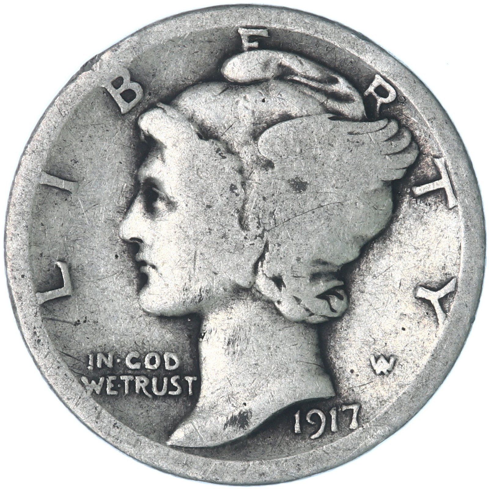 1917 (P) Mercury Dime 90% Silver Good GD