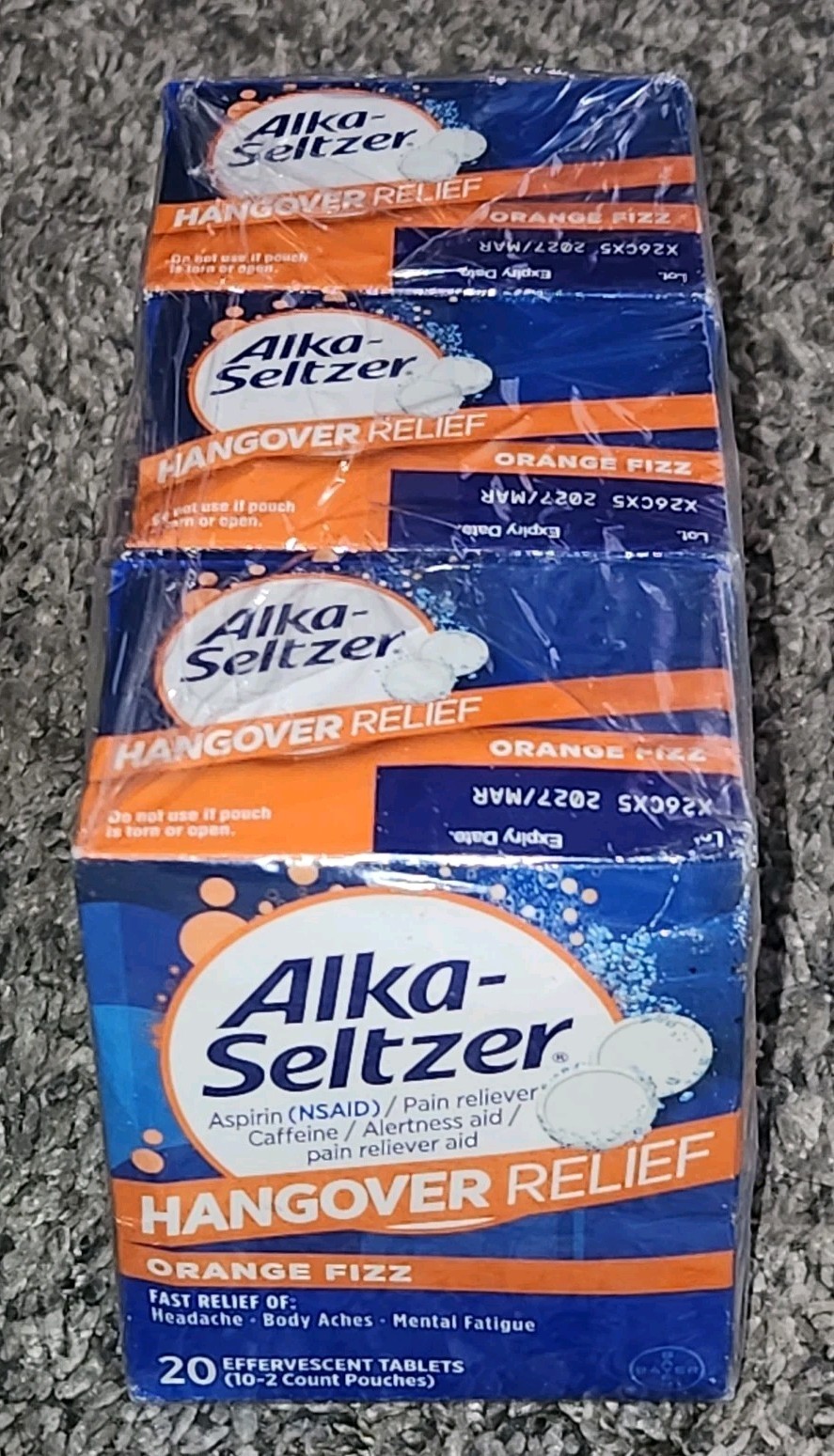 Alka Seltzer Hangover Fast Relief Tablets 60 Total 3 Boxes 20 Tablets Exp 3-2027