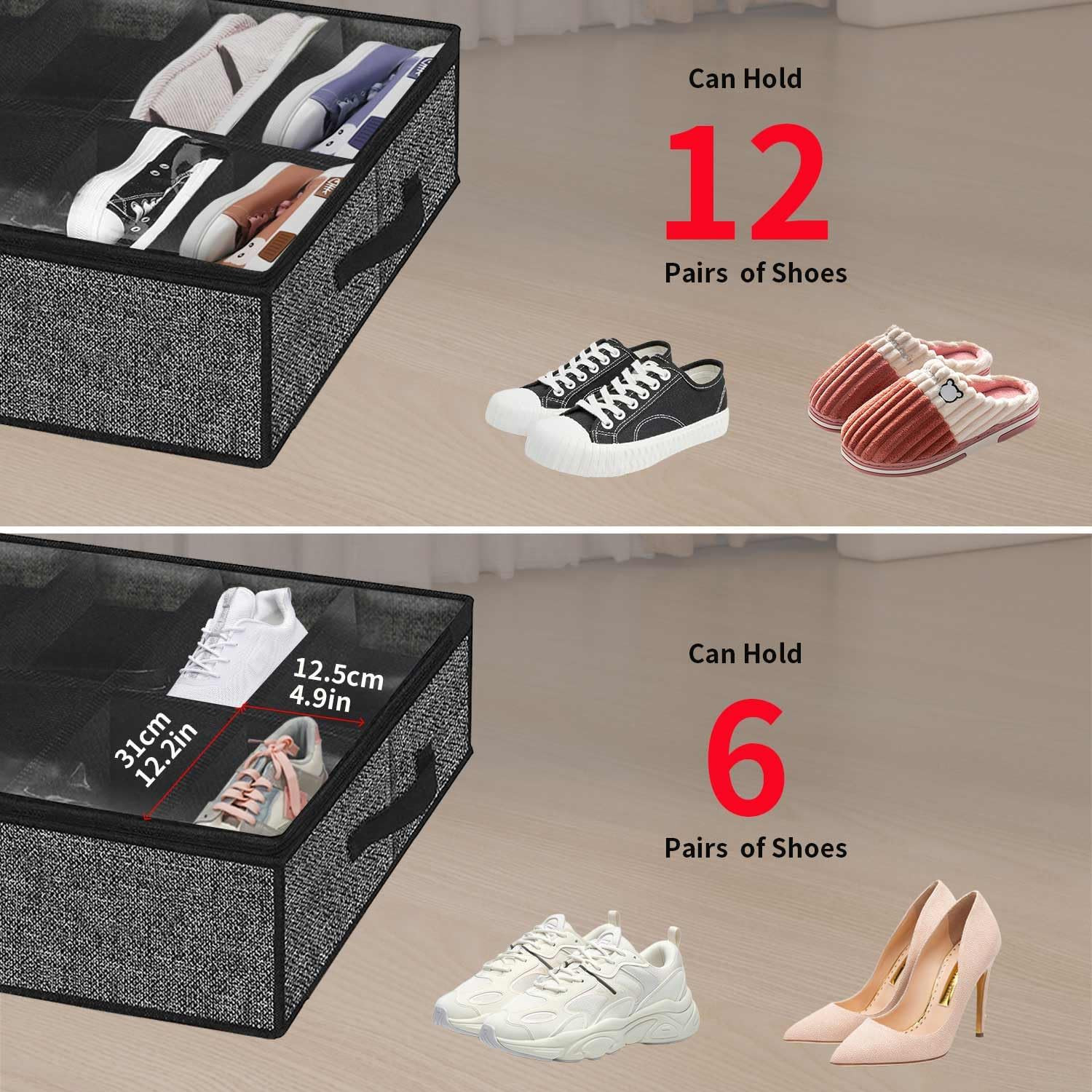 Sturdy under Bed Shoe Storage Organizer, Set of 2, Fit 12 to 24 Pairs, Underbed