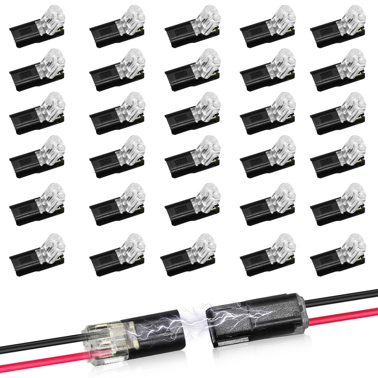 30Pcs Double-Wire Plug-in Connector Led Light Strip Connectors 2 Pin, Led Str...