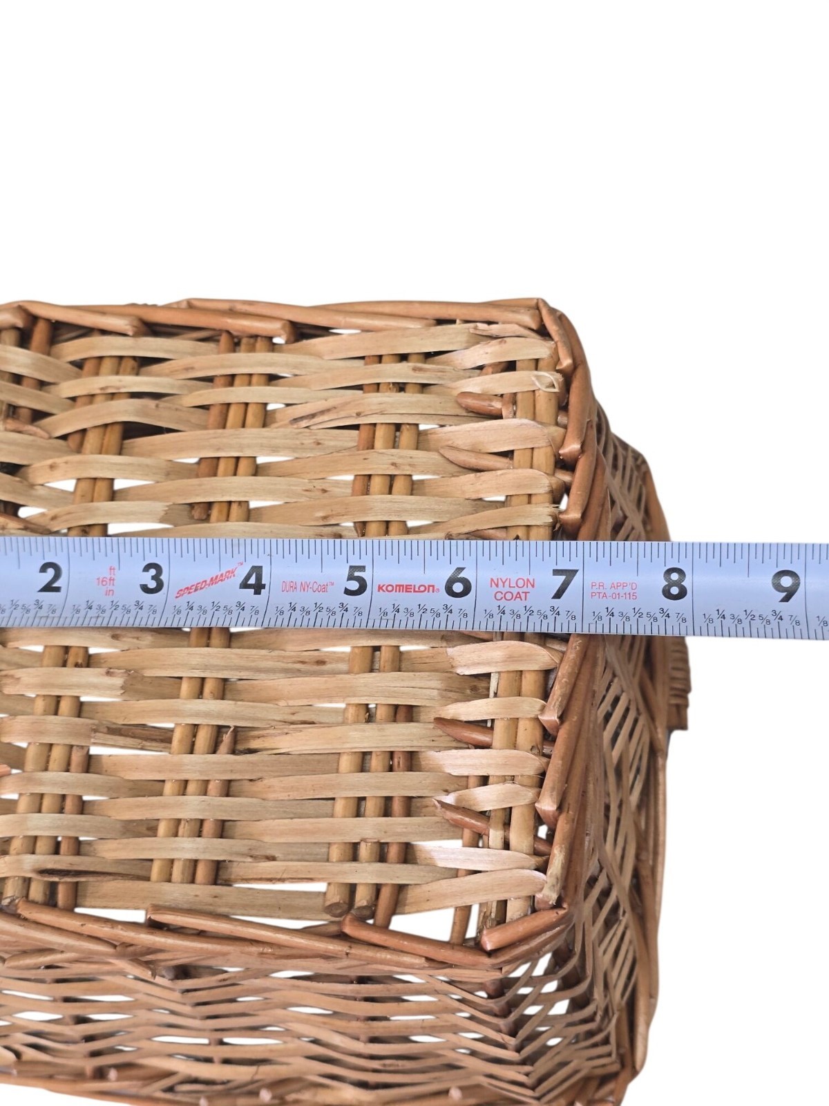Handwoven Rectangular Basket Metal Link Collapsible Handle Natural