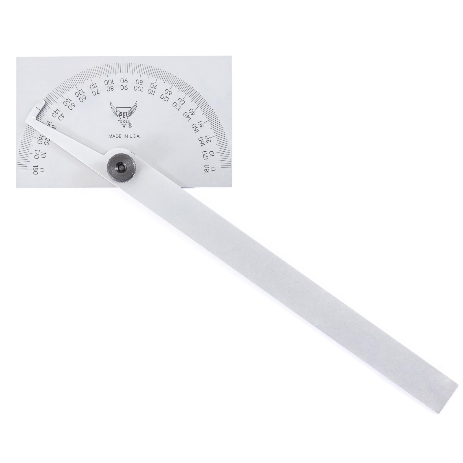 Stainless Steel Angle Protractor - 6" Blade, Double Graduation, Bevels & Radial