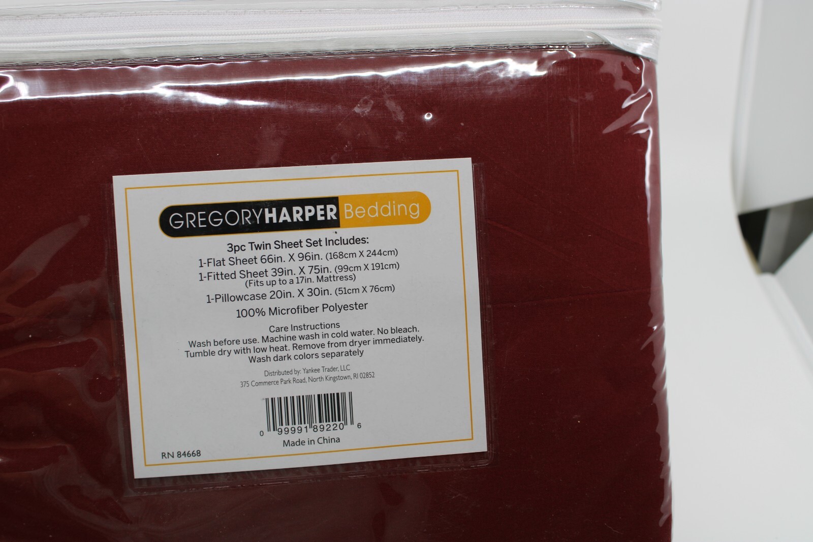 GREGORY HARPER NWT Bedding 3 Piece Microfiber Twin Sheet Set Burgundy Polyester
