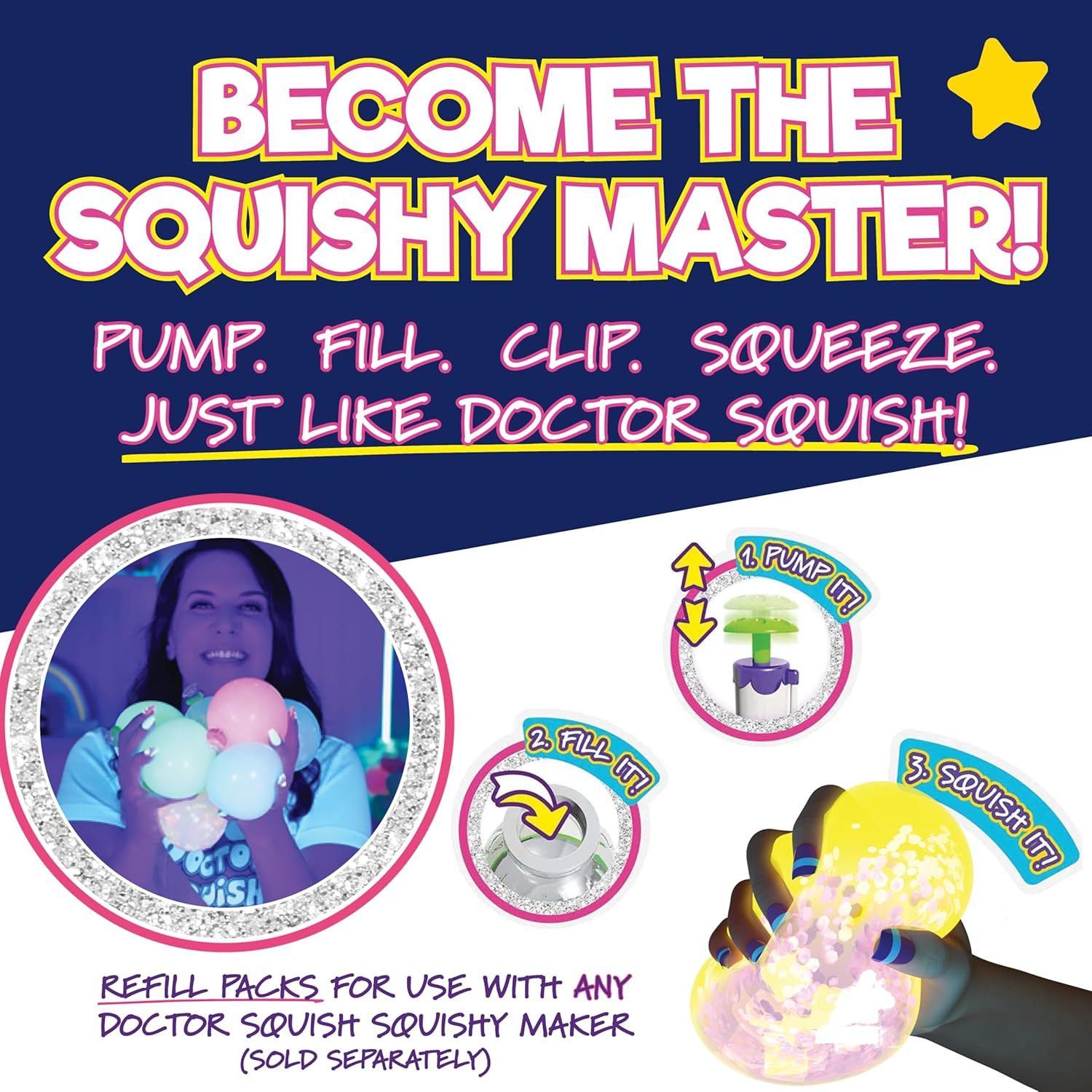 Doctor Squish Squishy Maker Neon Refill Pack | DIY Squishy Making Kit with 6 TPR