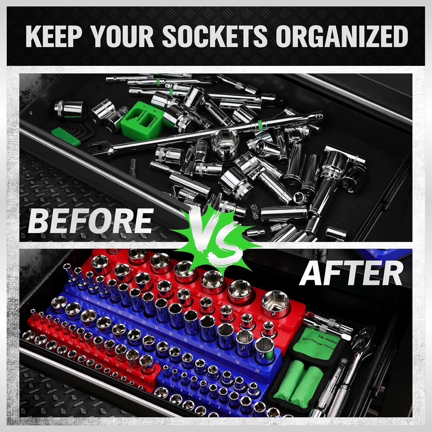 Magnetic Socket Organizer Set, 6PCS Socket Holder, 1/4", 3/8", 1/2" Sockets H...