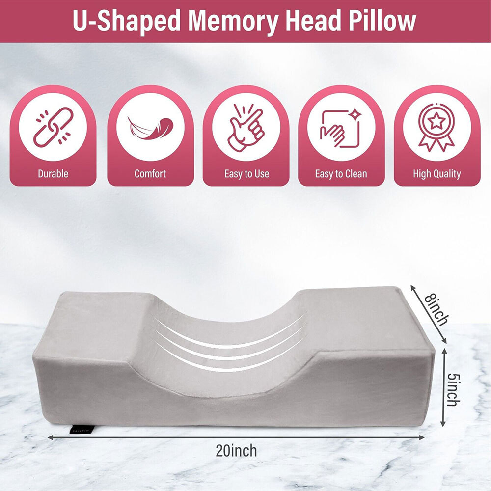 Grey Lash Pillow Eyelash Extension U-Shaped Head Support With Soft Memory Foam