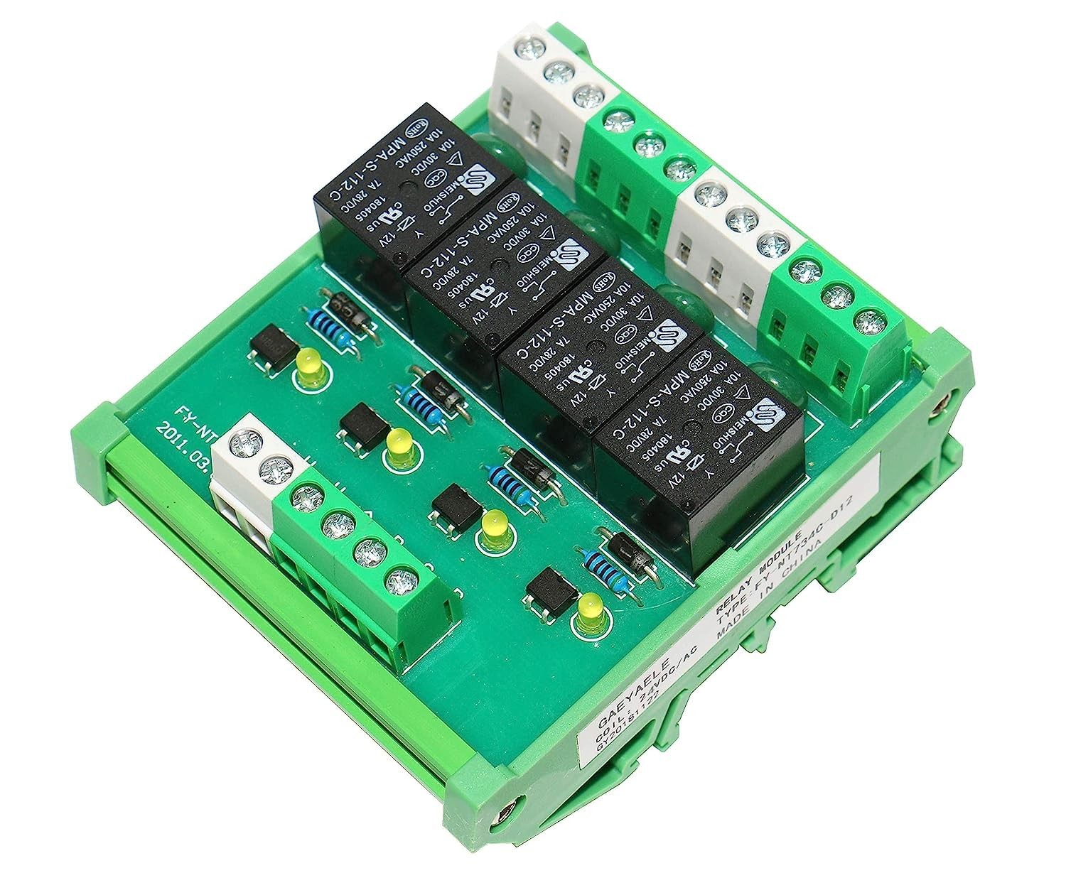 4 Channel Relay Module 1 SPDT DIN Rail Mount 5VDC Interface FY-T734-5VDC
