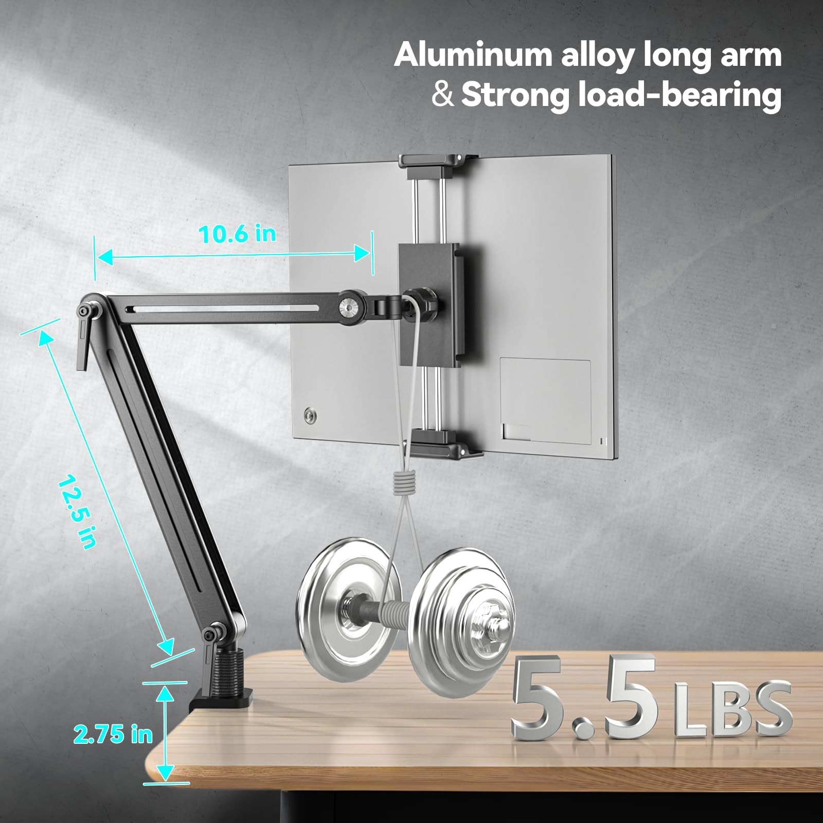 Portable Monitor Stand Desk Holder- Large Clamp support up to 12.9 14.6 15.6 ...