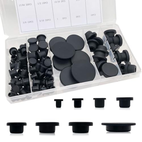 102pcs T-Type Silicone Hole Plugs kit, 8 Size Multi-Purpose Black Silicone
