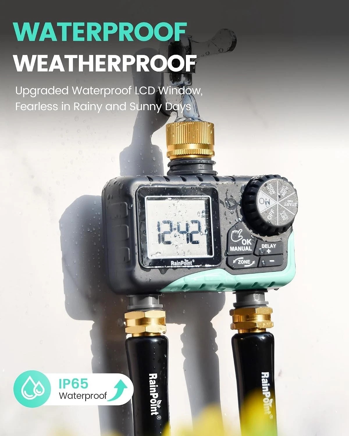 Programmable 2-Outlet Water Timer - Manual & Automatic Modes for Outdoor Use
