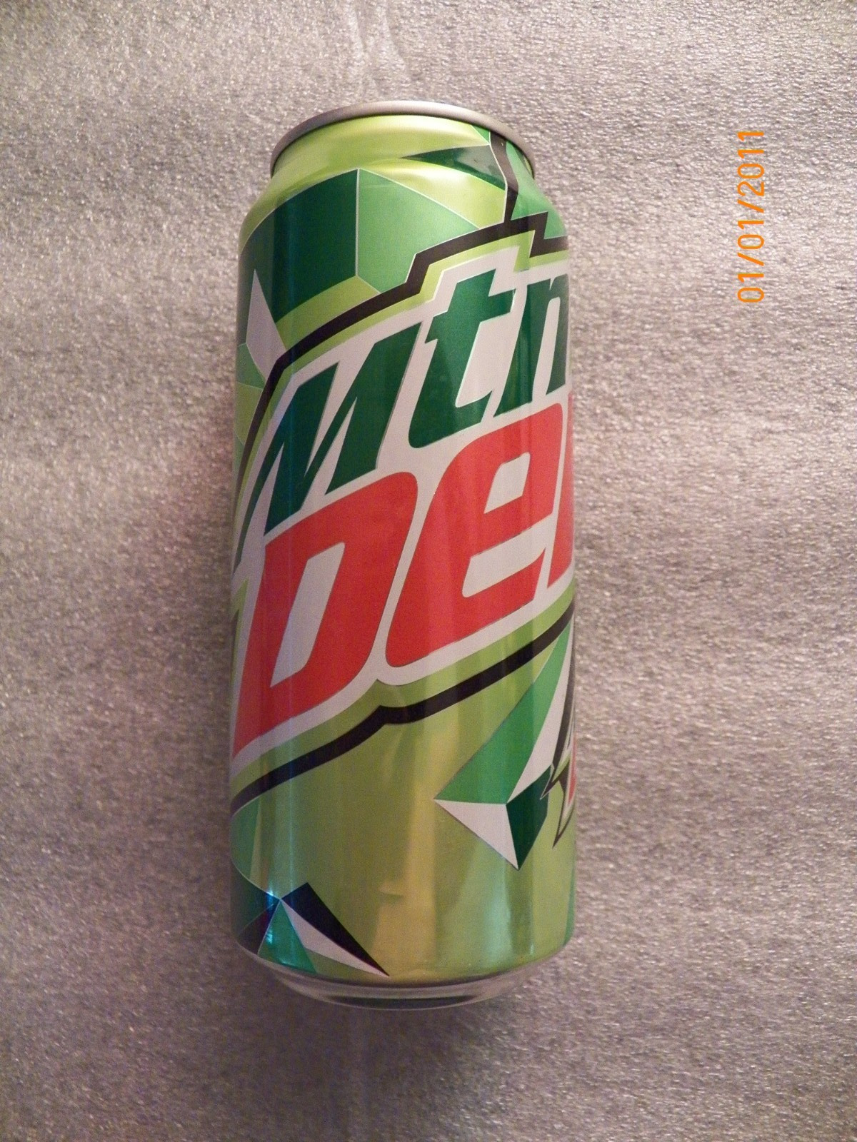 Mountain Dew 16 oz. can bottom opened empty soda green yellow Pepsi products