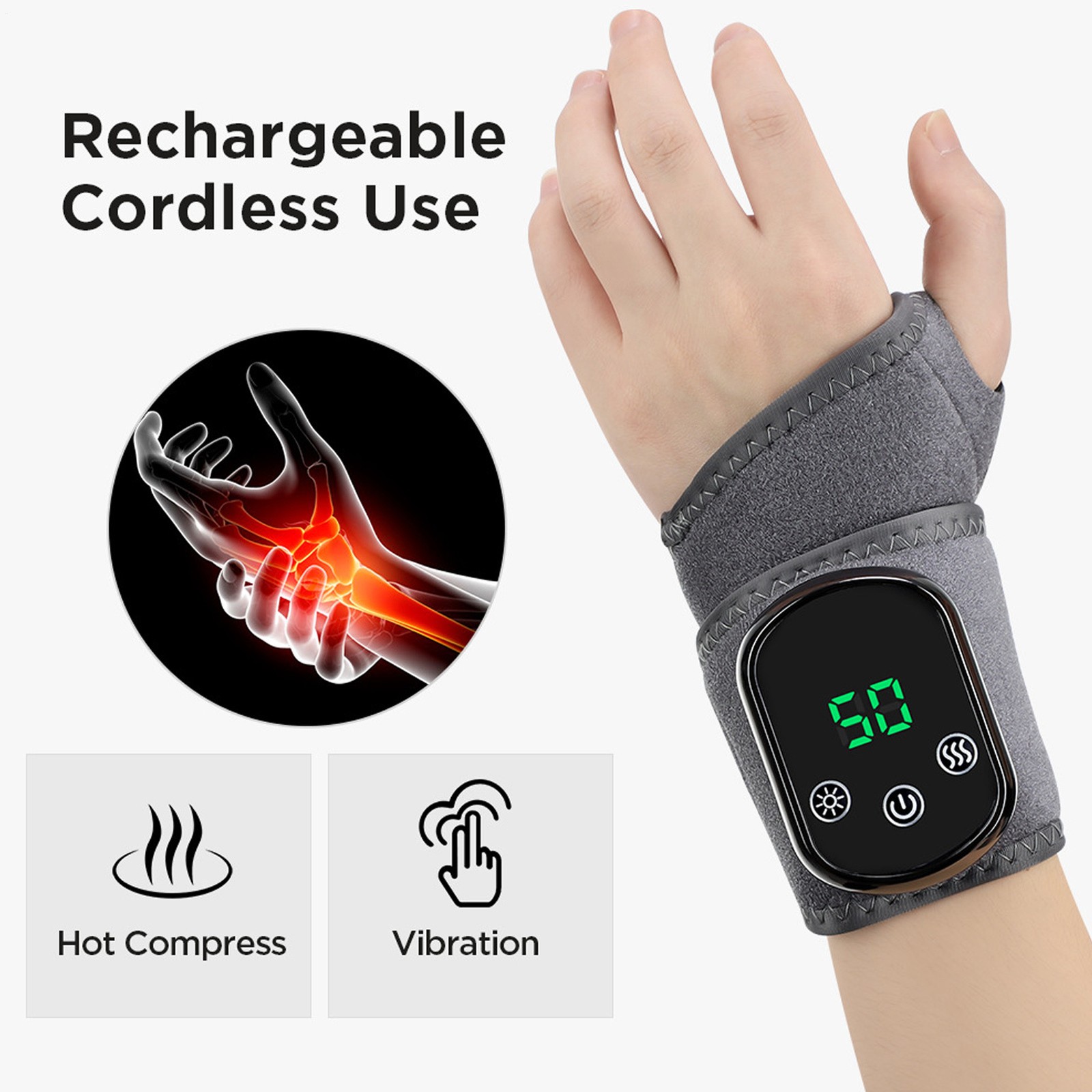 Wrist Heating Pad 3 Vibration Modes Massage Tools Cordless Heated Wrist
