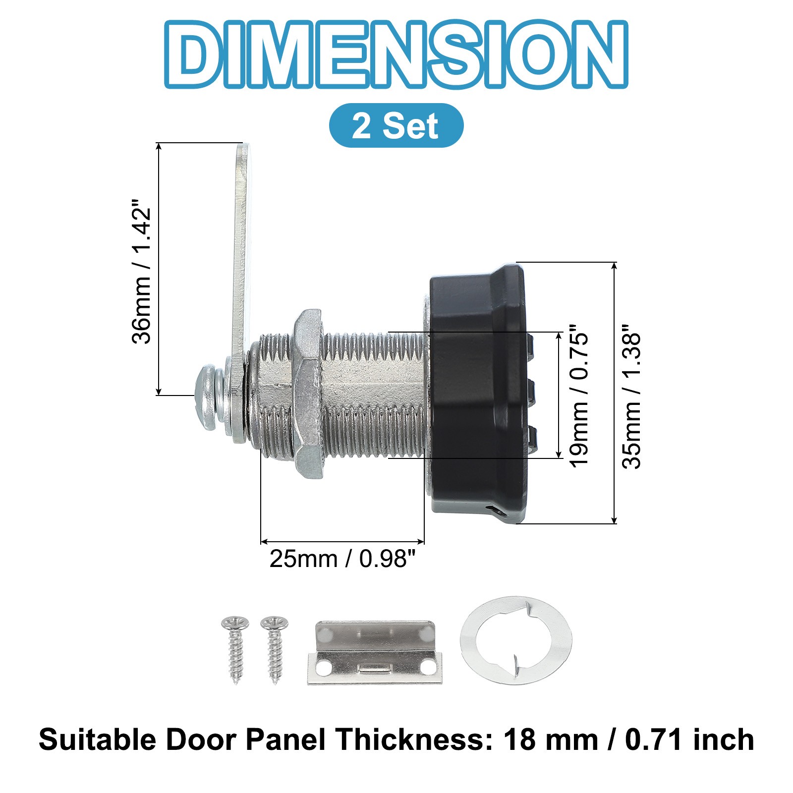 2Pcs 1" Combination Cabinet Cam Lock Cylinder Password Coded Lock Black