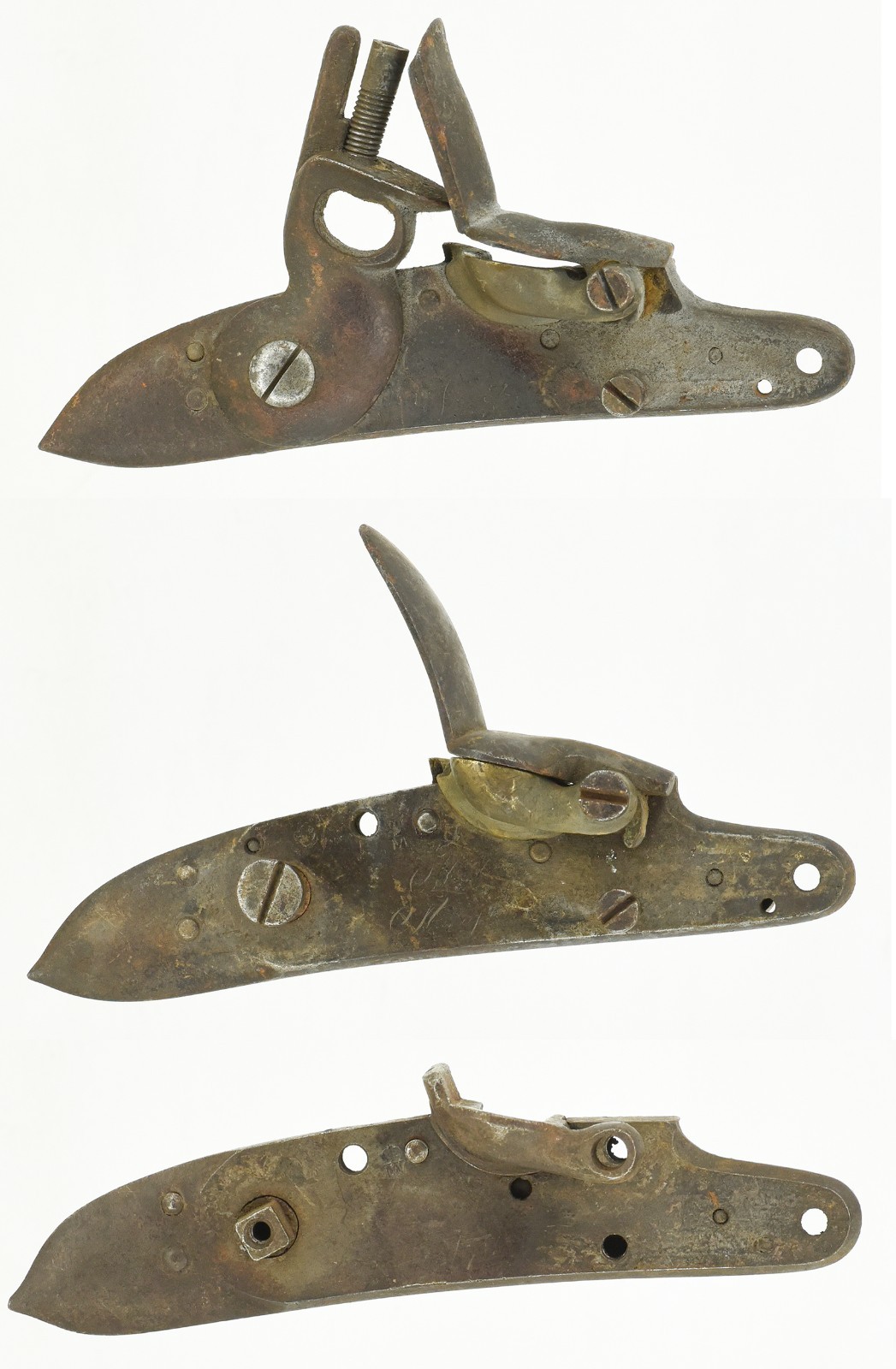 Lot of 3 ORIGINAL VINTAGE Flintlock Locks w/ Crown Markings – BUY AS IS