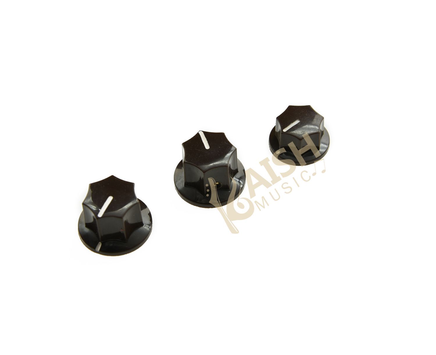 3x Brass Insert USA Size 1/4" Jazz J Bass Knobs, Large & Small Knob Brown