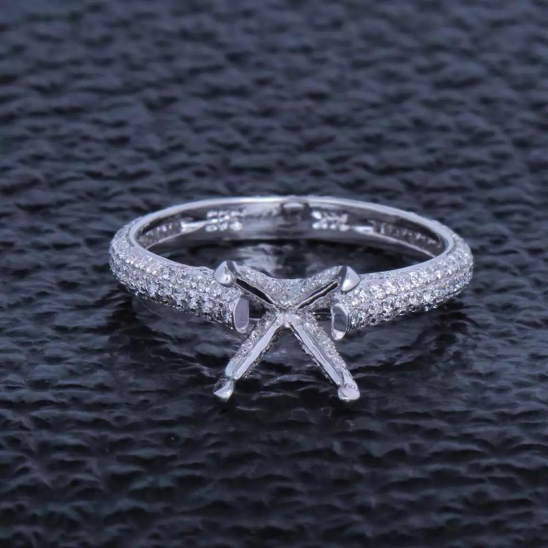Solitaire 7mm Round Semi Mount Ring 925 Sterling Silver Women Engagement Ring