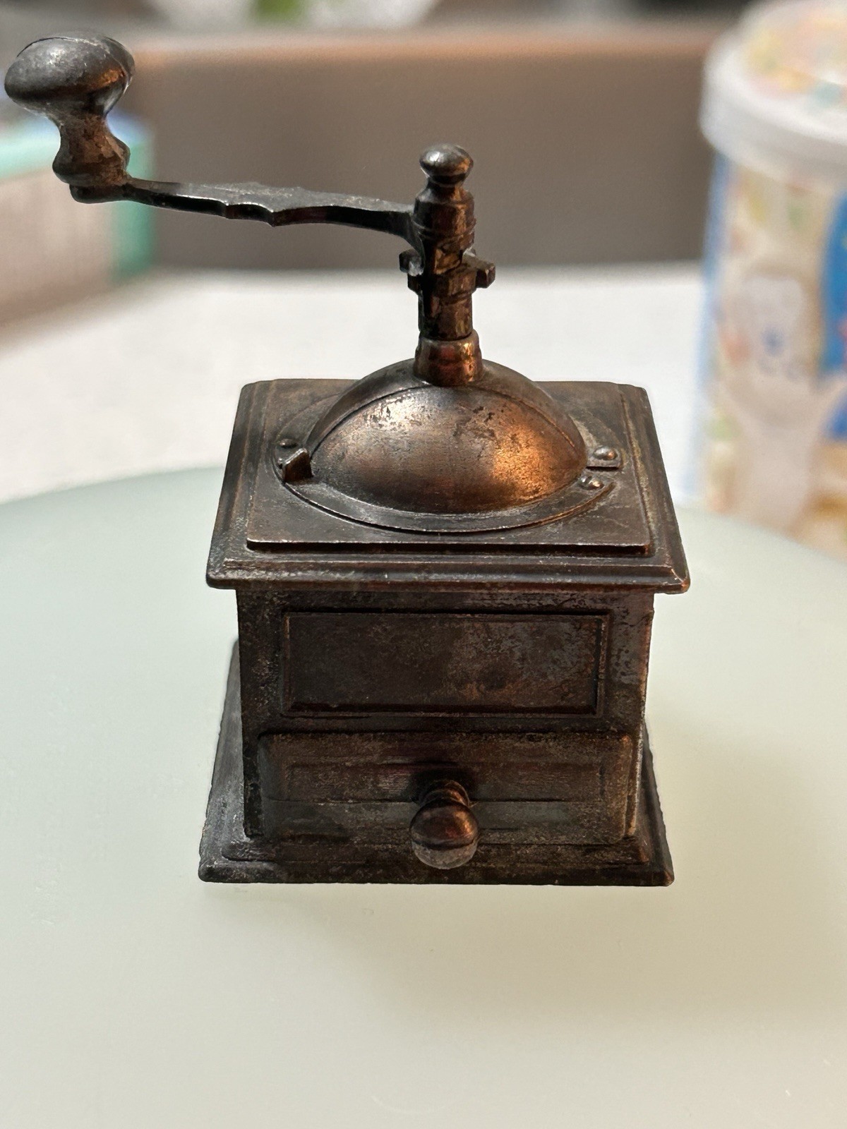 Vintage DieCast Metal Bronze Coffee Grinder Collectible Pencil Sharpener
