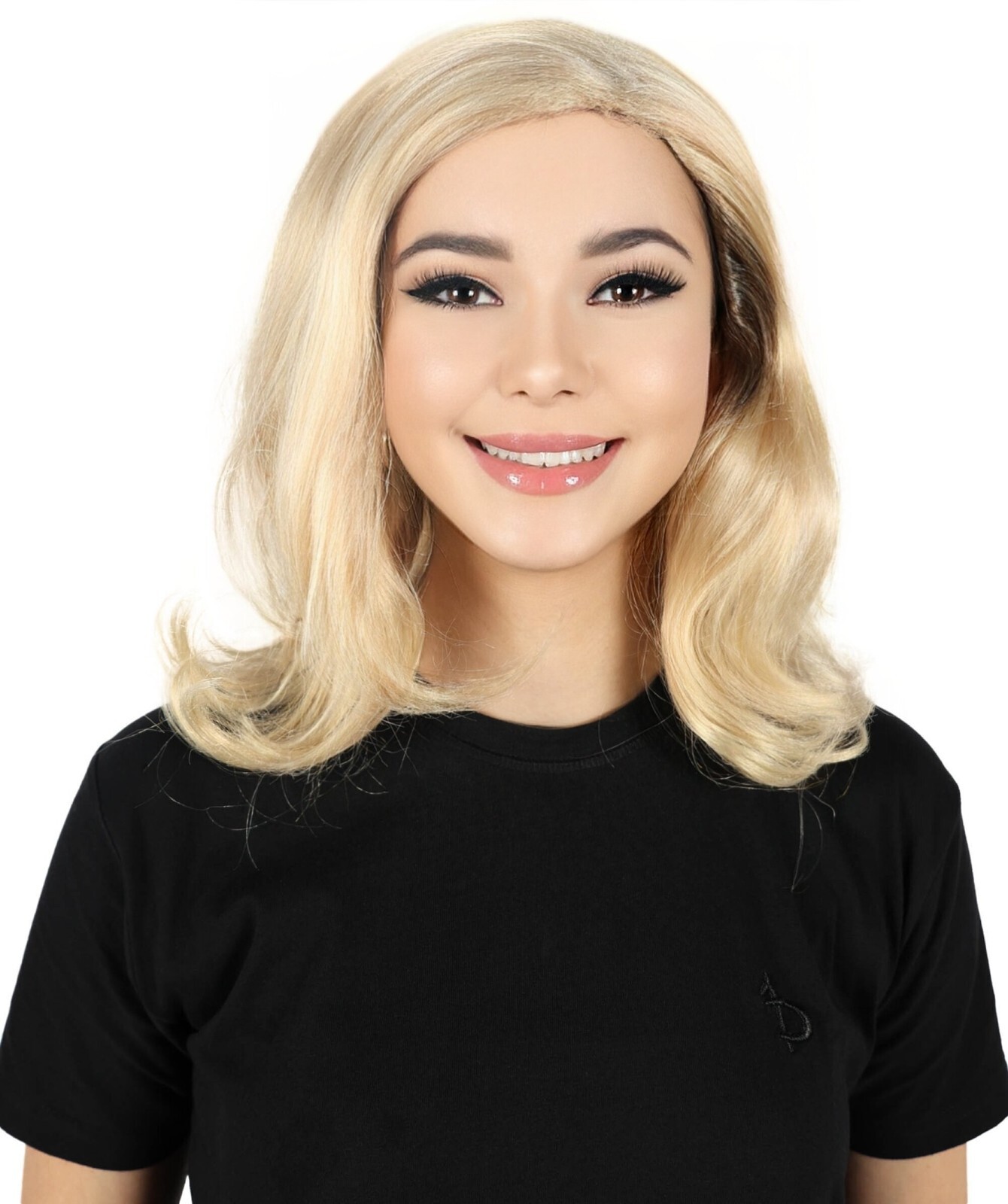 HPO Adult Women’s Voluminous Shoulder Length and Side-Parted Blonde Wavy Wig