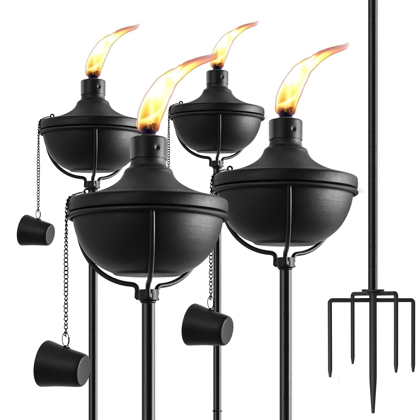 Home Garden Torch Set of 4, Outdoor Metal Torches with 5-Prong Grounded Stake...