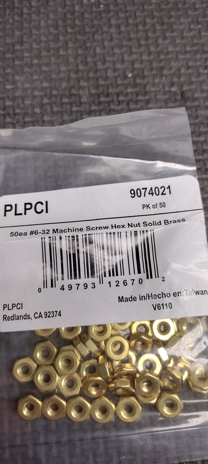 #6-32 Hex Machine Screw Nuts Solid Brass (50) PCS NEW FREE SHIPPING