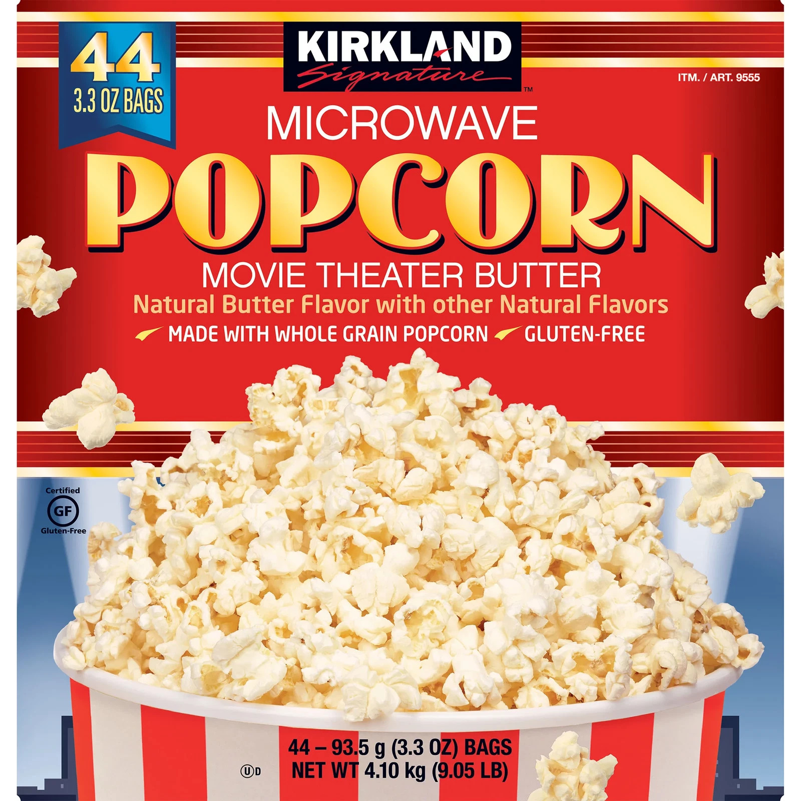 Kirkland Signature Microwave Popcorn Bags, Movie Theater Butter, 3.3 oz 44-count
