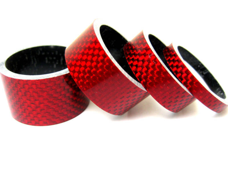 NEW 4 pcs Bicycle Bike Handle Bar Stem RED Carbon Spacers 1-1/8" 20 15 10 5mm