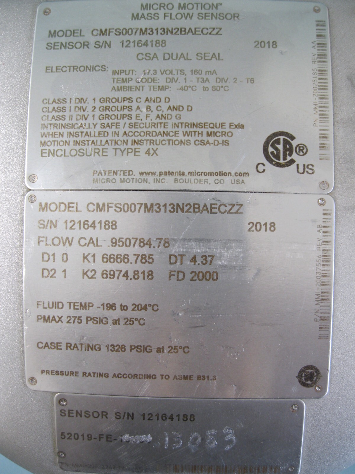 1/2" 150# Micro Motion CMFS007 Sensor 800 Enhanced Core Processor CALIBRATED H17