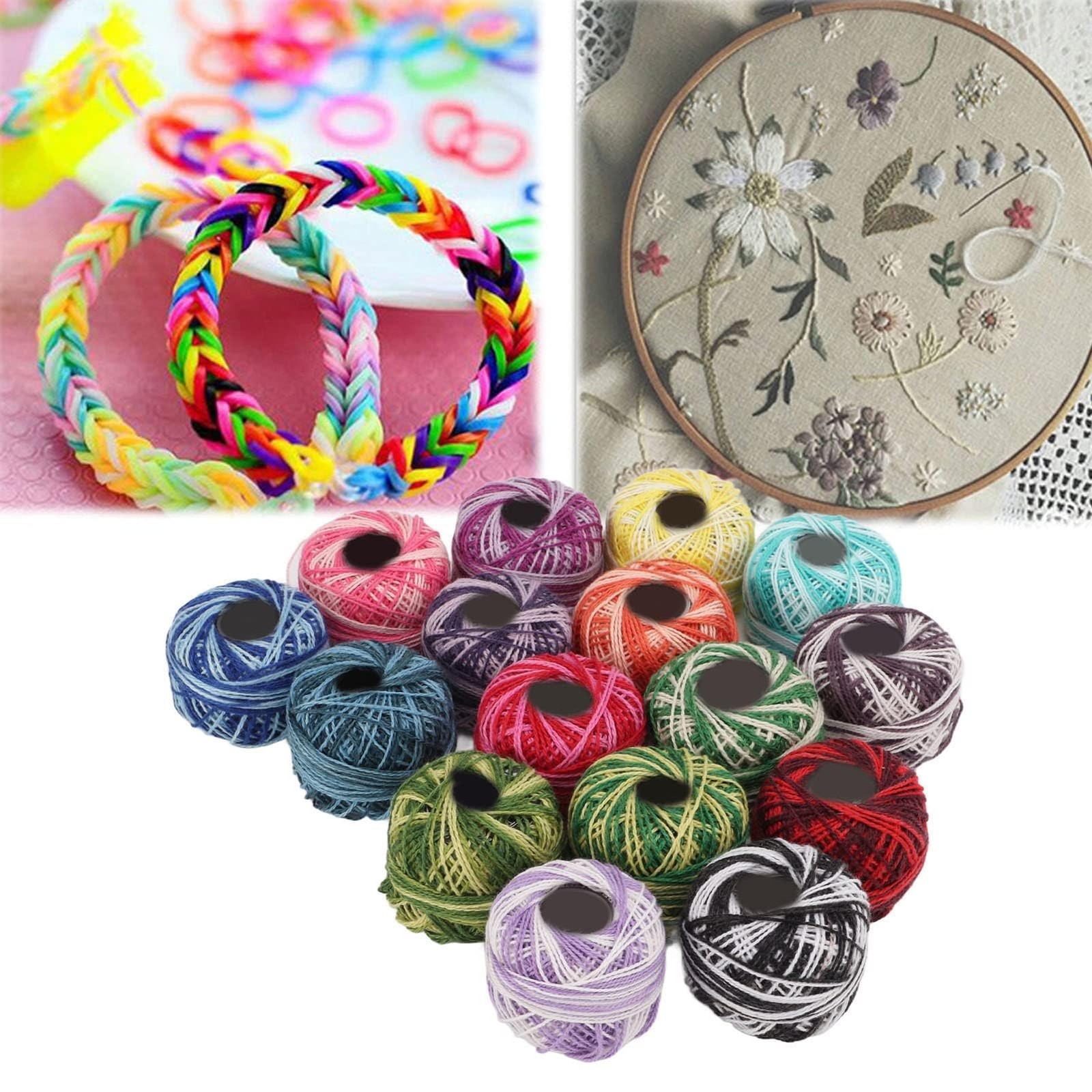 16 Rolls Crochet Thread, Rainbow Colors Cross Stitch Threads Various