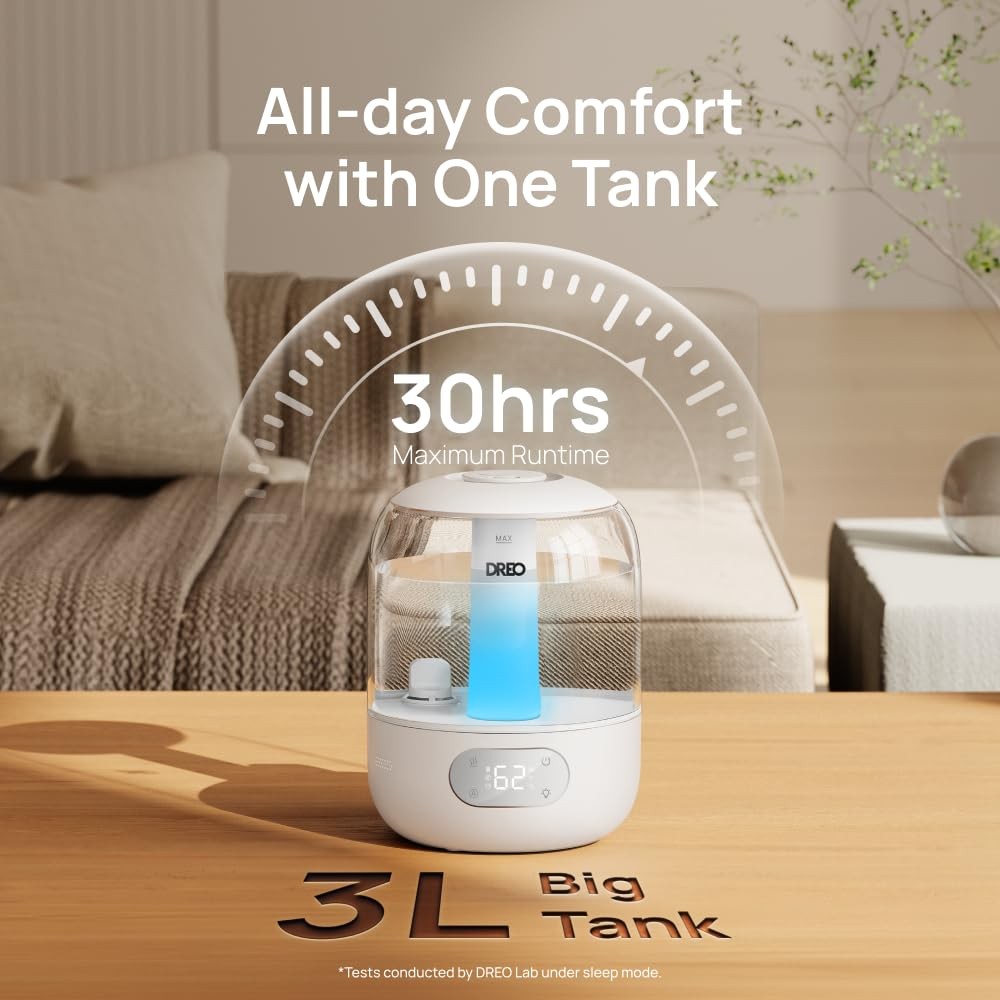 3L Ultrasonic Cool Mist Humidifier for Bedroom 30H Runtime Quiet Aroma Diffuser