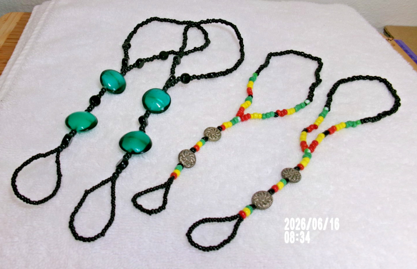 ART GLASS/ONYX/ GLASS BEADED BAREFOOT SANDALS HANDCRAFTED 2 PAIR