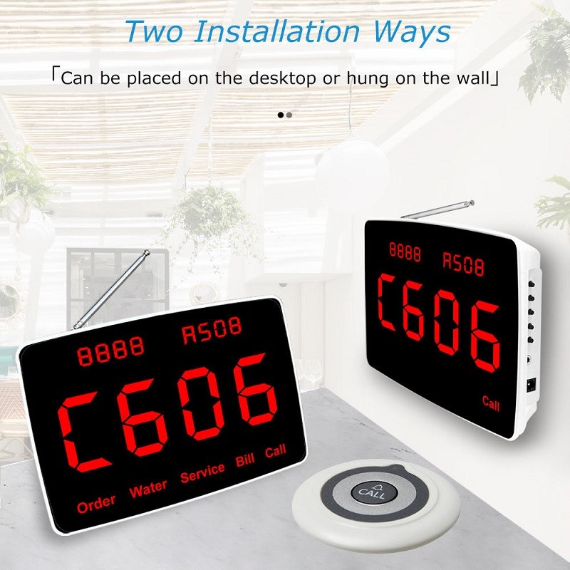 Wireless Queue Call System with 15 Waterproof Call Button and 1 Display Receiver
